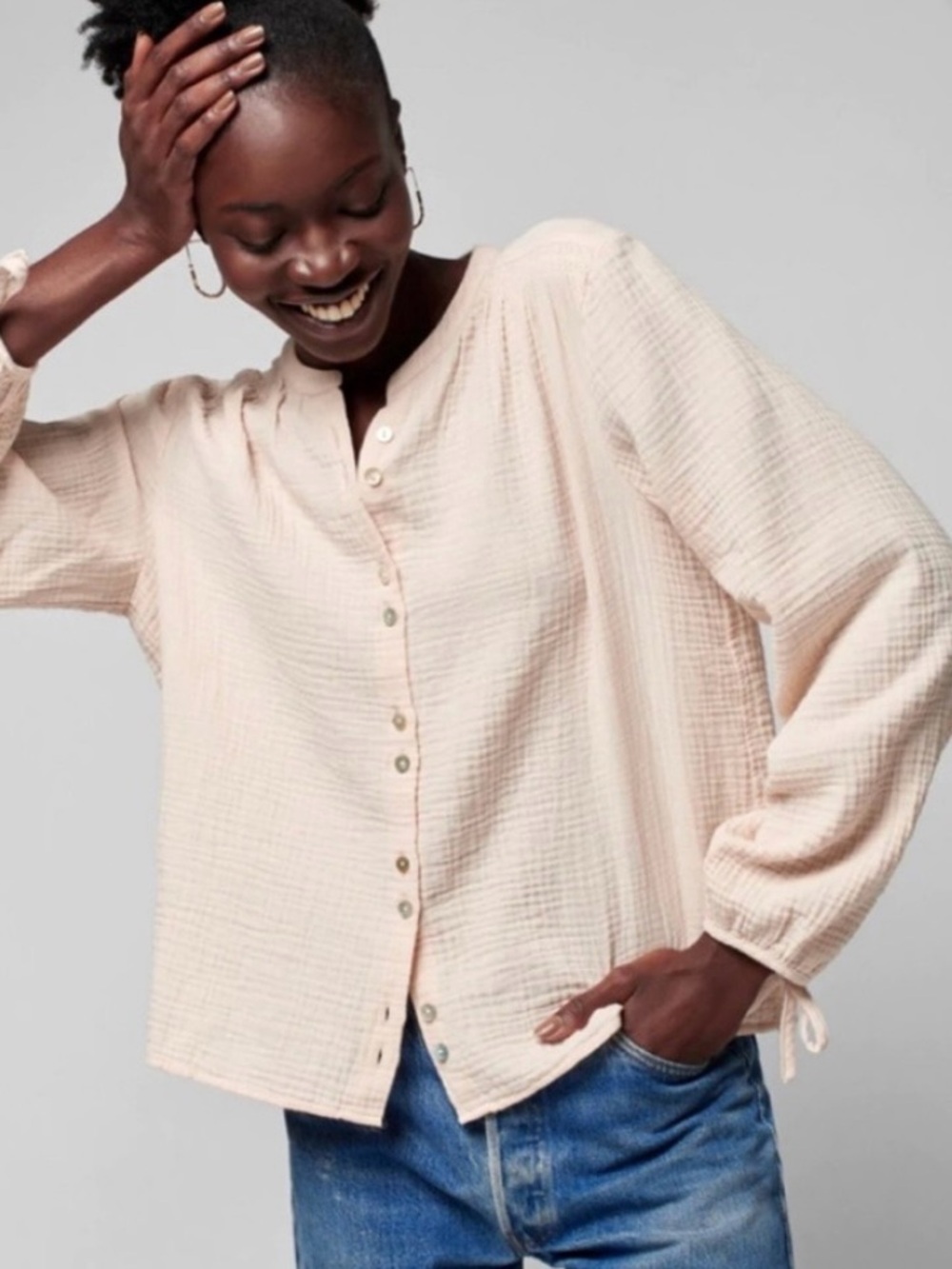 Faherty Everleigh Dream Organic Cotton Gauze Top Vanilla Cream XL - Picture 2 of 11